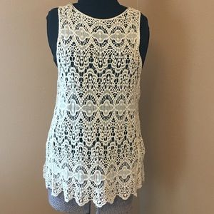 Crocheted cream Top, tunic Bathing Suit Cover - OS